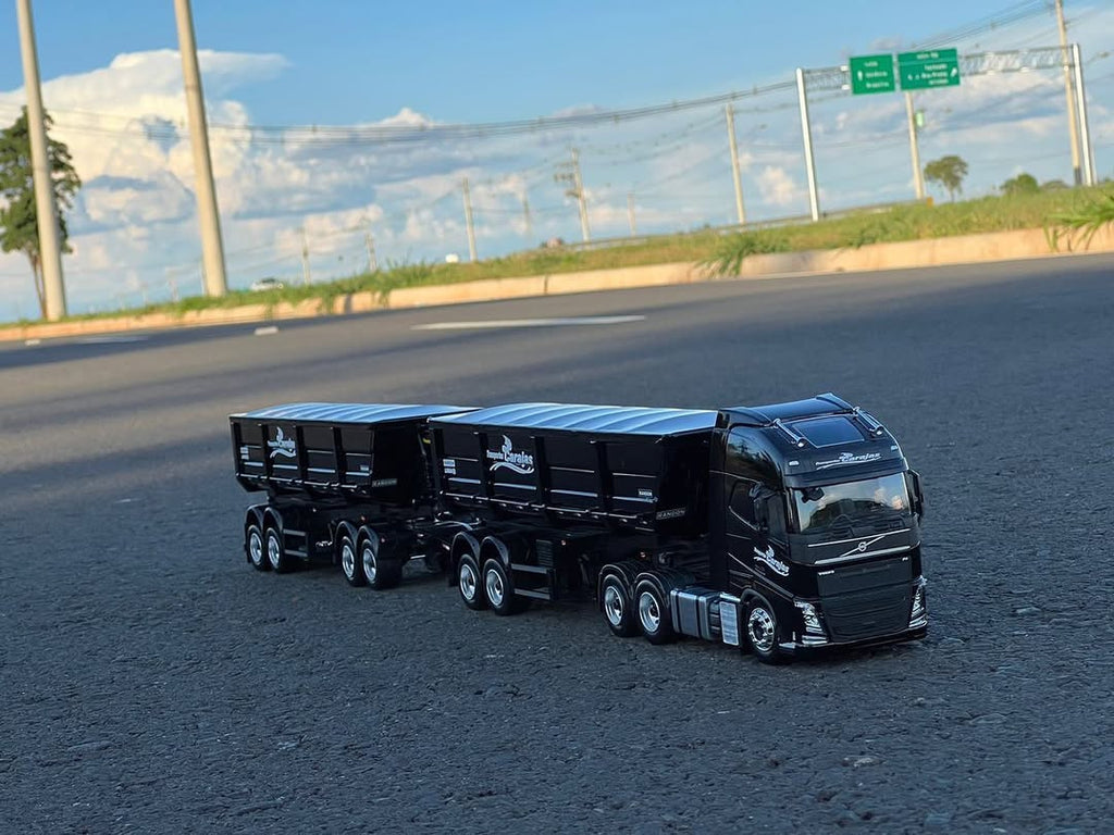 Miniatura Volvo FH + Rodocaçamba Randon com Dolly Rebaixado – Escala 1/24 (Personalizável)